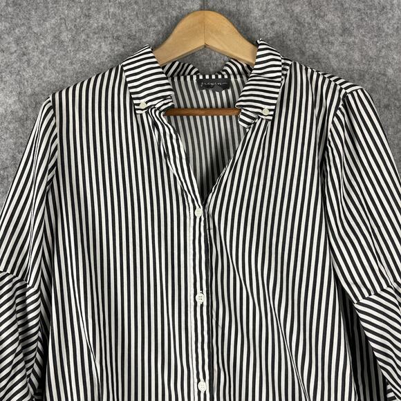 Greysn Top Womens Small Striped Blouse Button Front Puff Sleeve Lagenlook Artsy - Picture 2 of 14